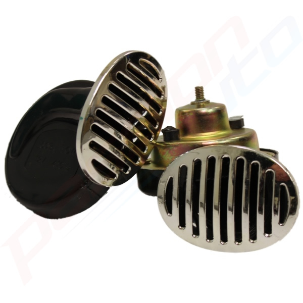 2 X 12V TWIN TONE SNAIL HORNS & CHROME GRILLES REPLACEMENT CAR/BOAT/VAN